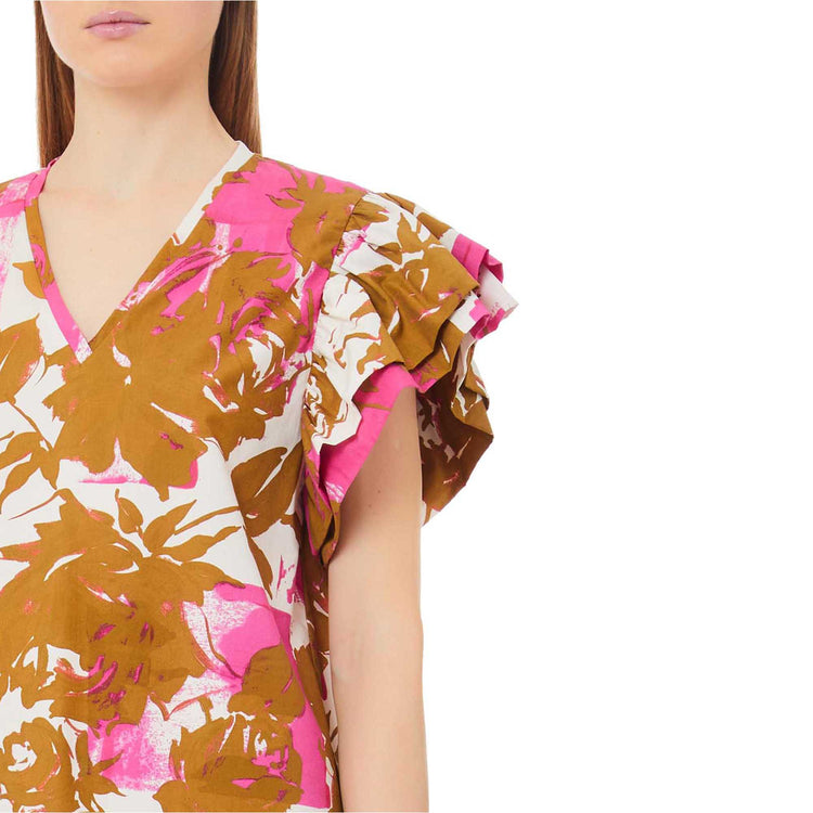 Abito corto da donna in popeline stampa floreale dettaglio