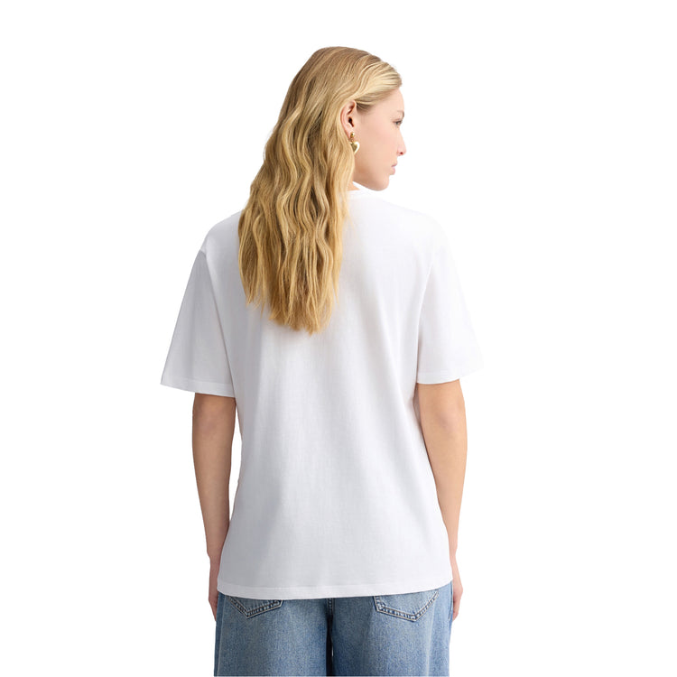 T-shirt Donna con rosa sul petto con strass modella retro