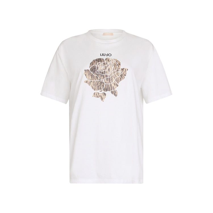 T-shirt Donna con fiore animalier