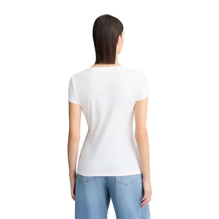 T-shirt Donna con stampa grafica frontale modella retro