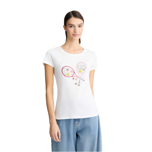T-shirt Donna con stampa grafica frontale modella frontale
