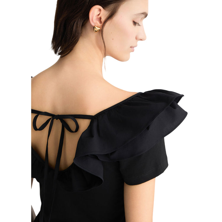 T-shirt Donna con rouches neroT-shirt Donna con rouches nero dettaglio retro