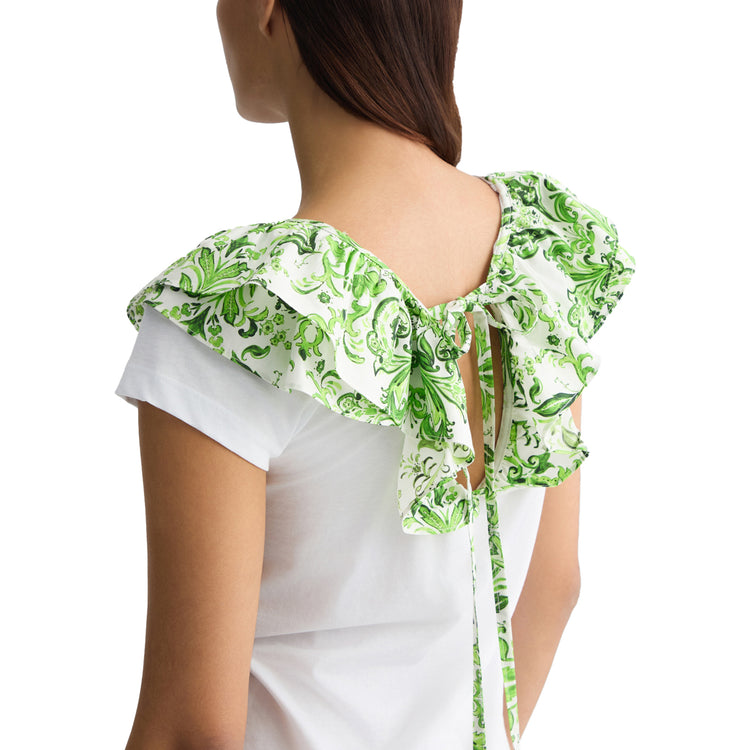 T-shirt Donna con rouches floreale verde dettaglio retro