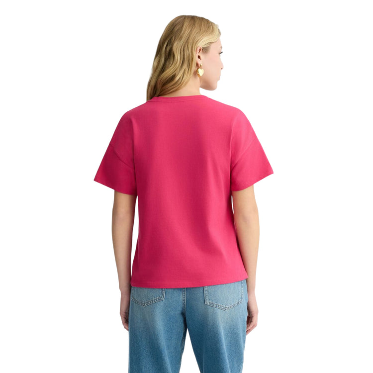 T-shirt fucsia da Donna con fragola modella retro