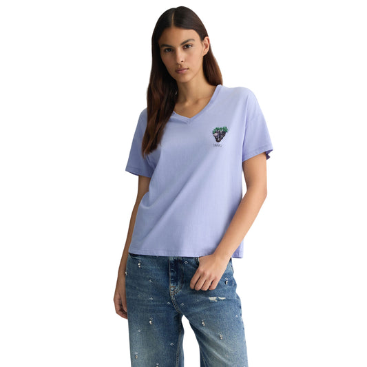 T-shirt viola da Donna con uva modella frontale