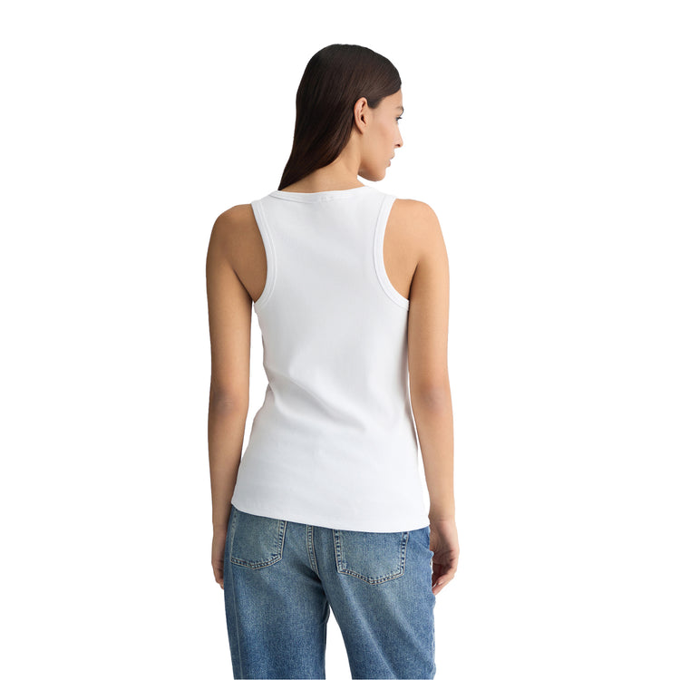 Top Donna in cotone con logo Bianco modella retro