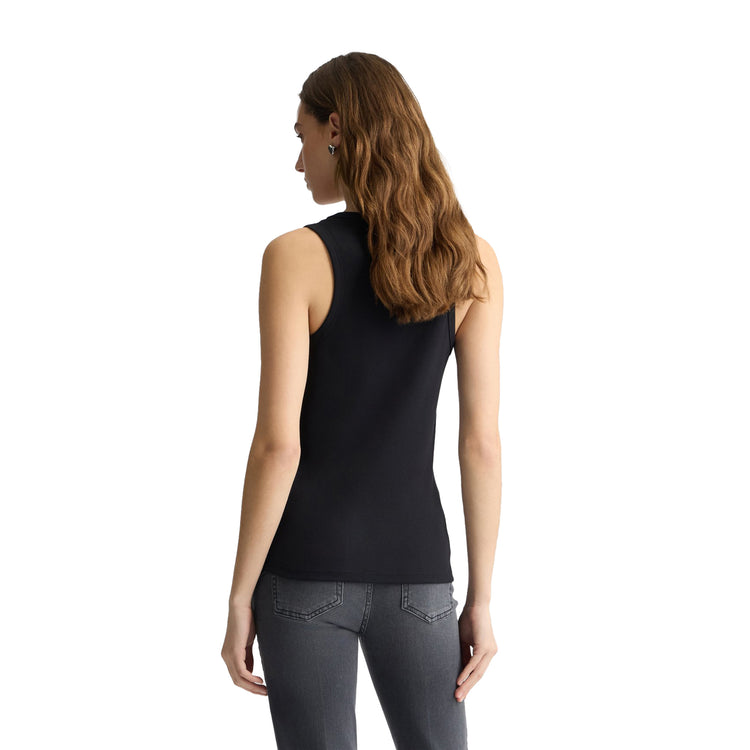 Top Donna in cotone con logo Nero modella retro