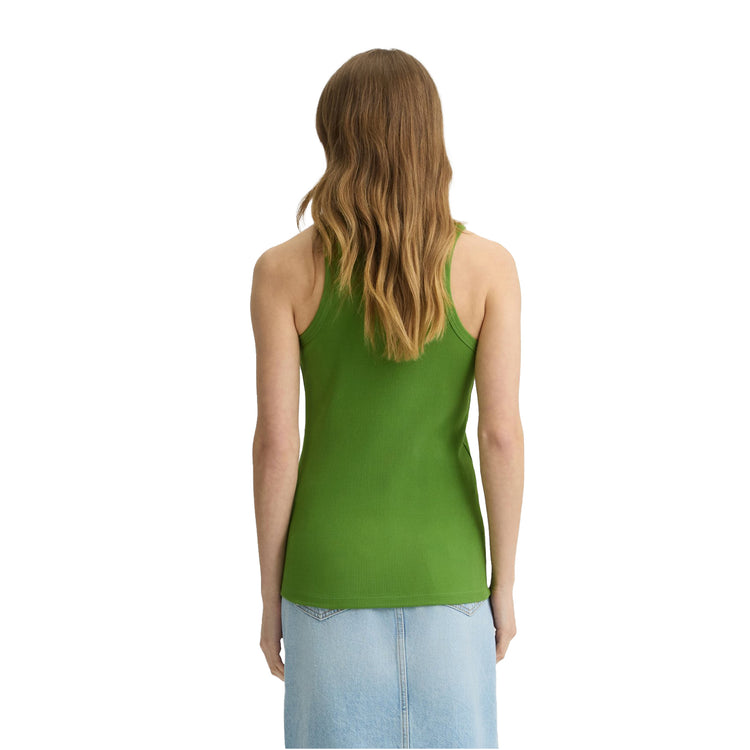 Top Donna in cotone con logo Verde modella retro