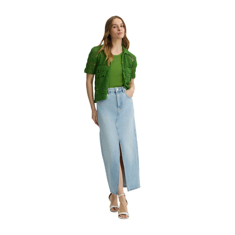 Top Donna in cotone con logo Verde modella intera frontale