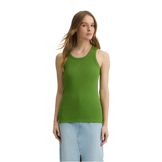 Top Donna in cotone con logo Verde modella frontale