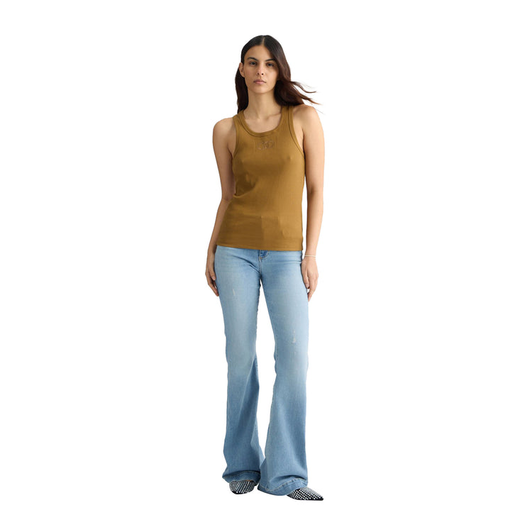 Top Donna in cotone con logo Marrone modella intera frontale