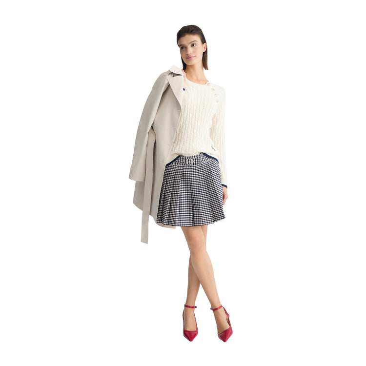 Minigonna plissé motivo check all over modella intera frontale