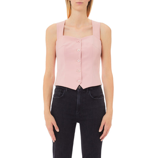 Top da Donna Rosa con bottoni frontali modella frontale