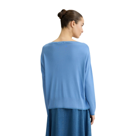 Maglia Donna Blu con interventi in lurex modella retro