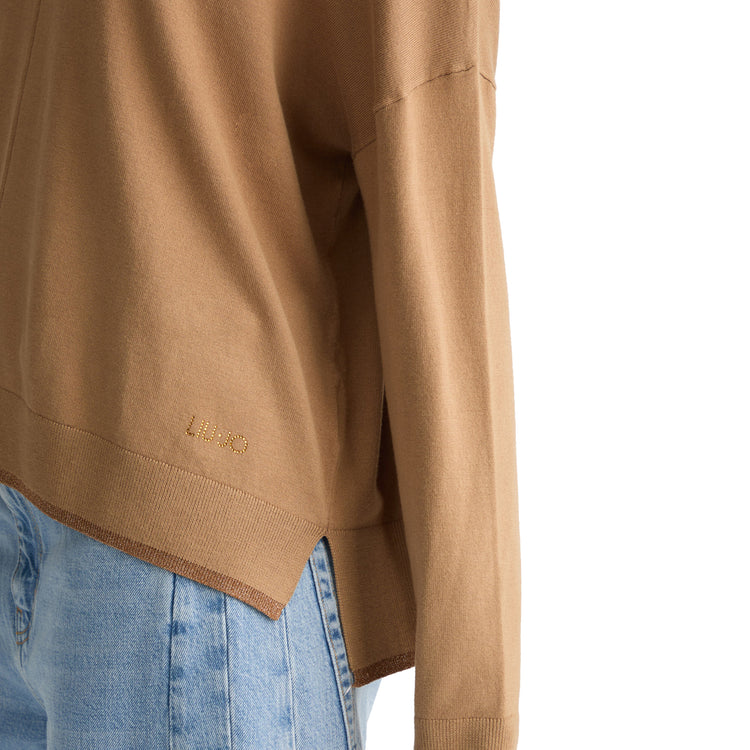 Maglia Donna Beige con interventi in lurex dettaglio