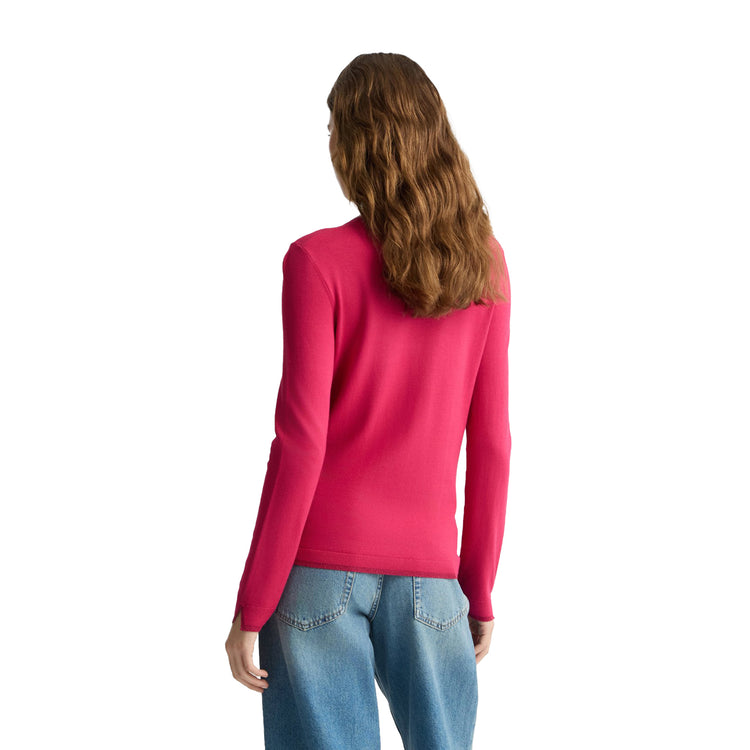 Maglia Donna Fucsia con spacchetti sui polsi modella retro