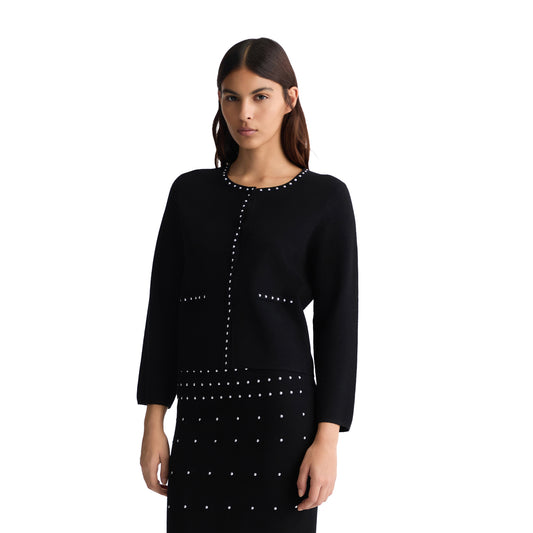 Giacca in maglia Donna con borchie Nero modella frontale