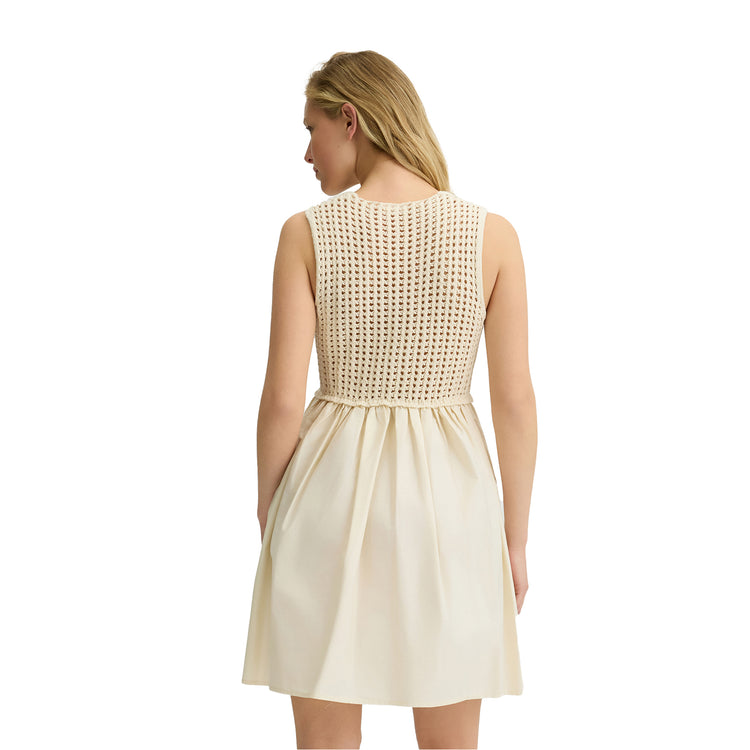 Abito Donna corto con top crochet Beige modella retro