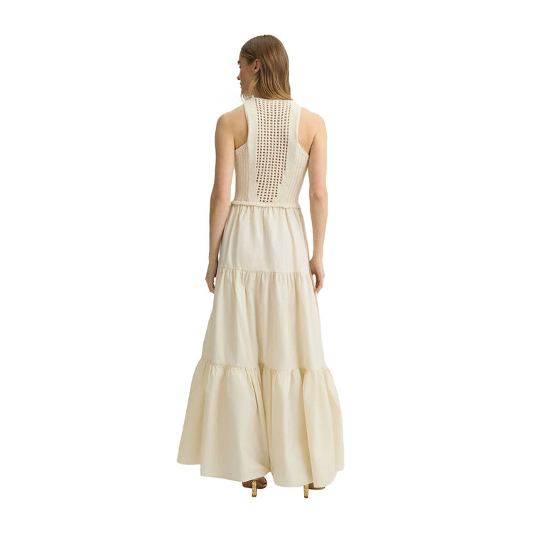 Abito lungo Donna in cotone beige modella retro