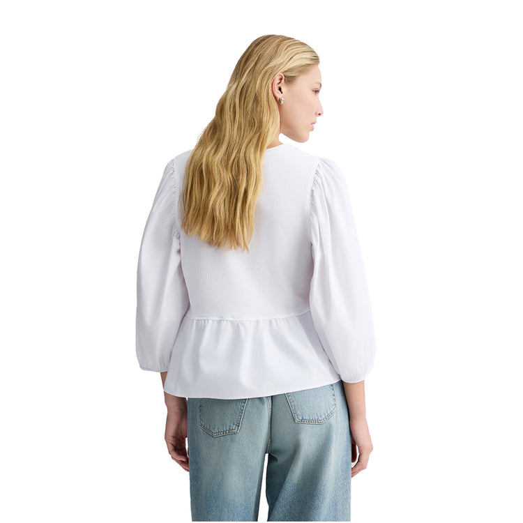 Blusa Donna in popeline Bianco modella retro