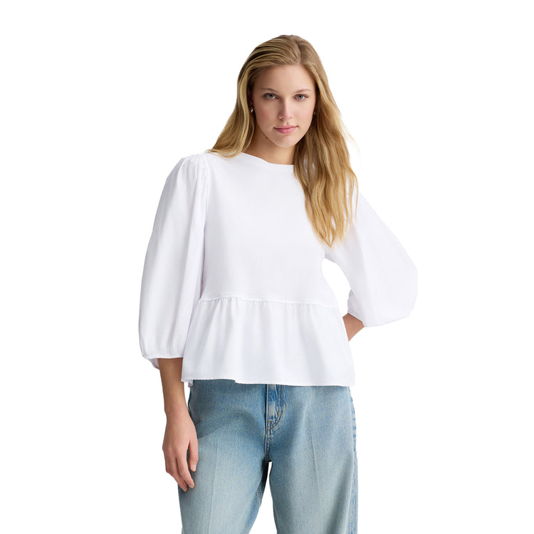 Blusa Donna in popeline Bianco modella frontale