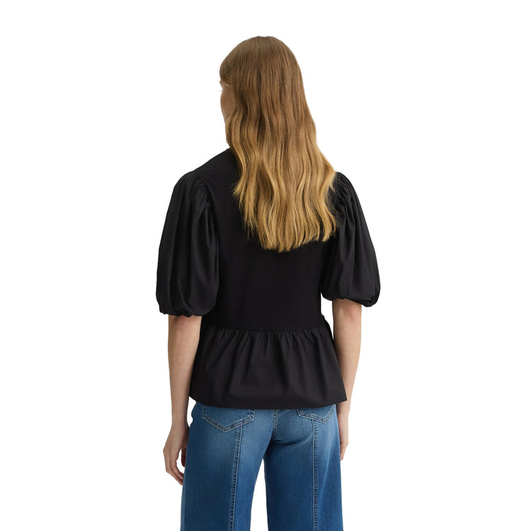 Blusa Donna in popeline Nero modella retro