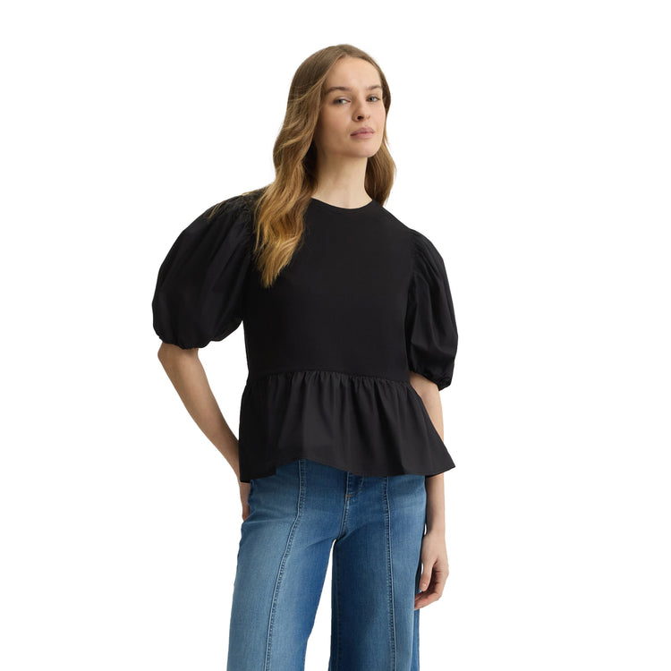 Blusa Donna in popeline Nero modella frontale