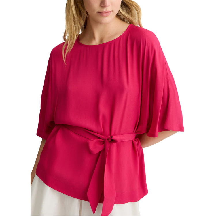 Blusa Donna con cintura in vita Beige modella frontale