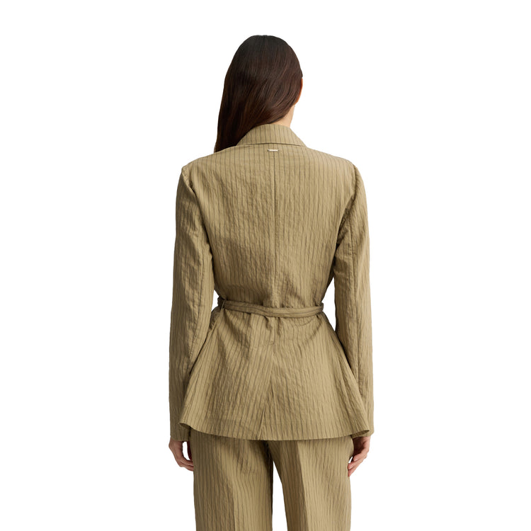 Blazer Donna a righe con cintura Verde modella retro