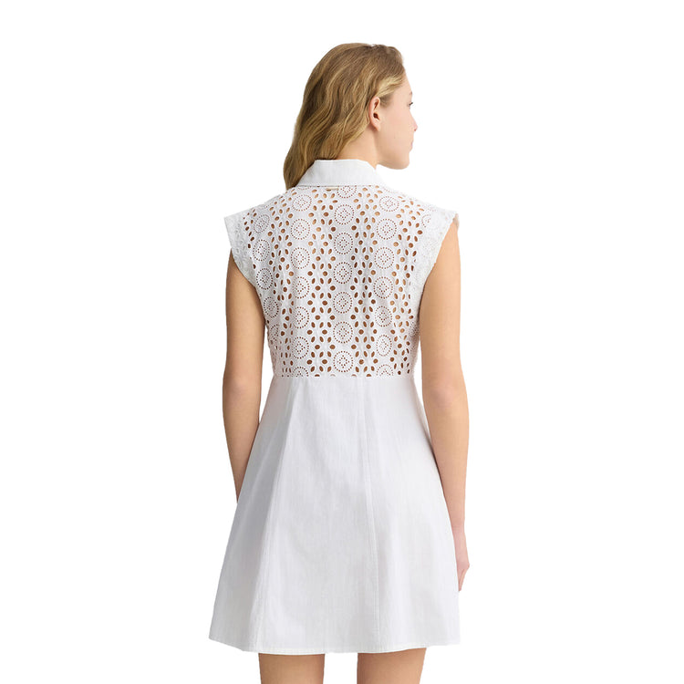 Abito corto chemisier da Donna con ricami Bianco modella retro