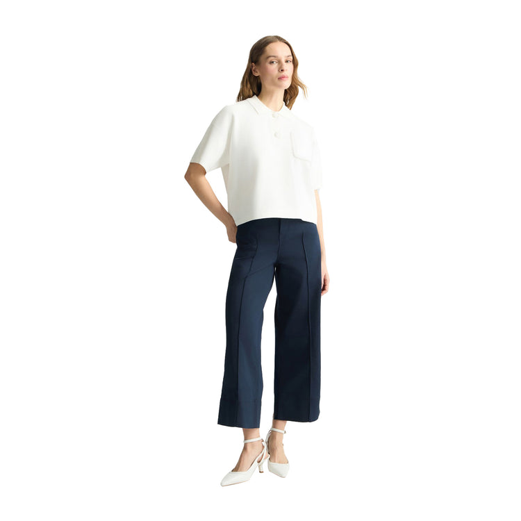 Pantaloni Flare Donna a vita alta Blu modella intera frontale