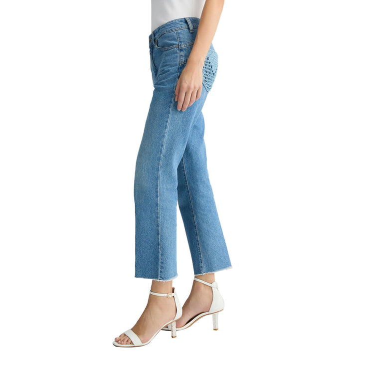 Jeans Donna cropped bootcut a vita alta modella laterale