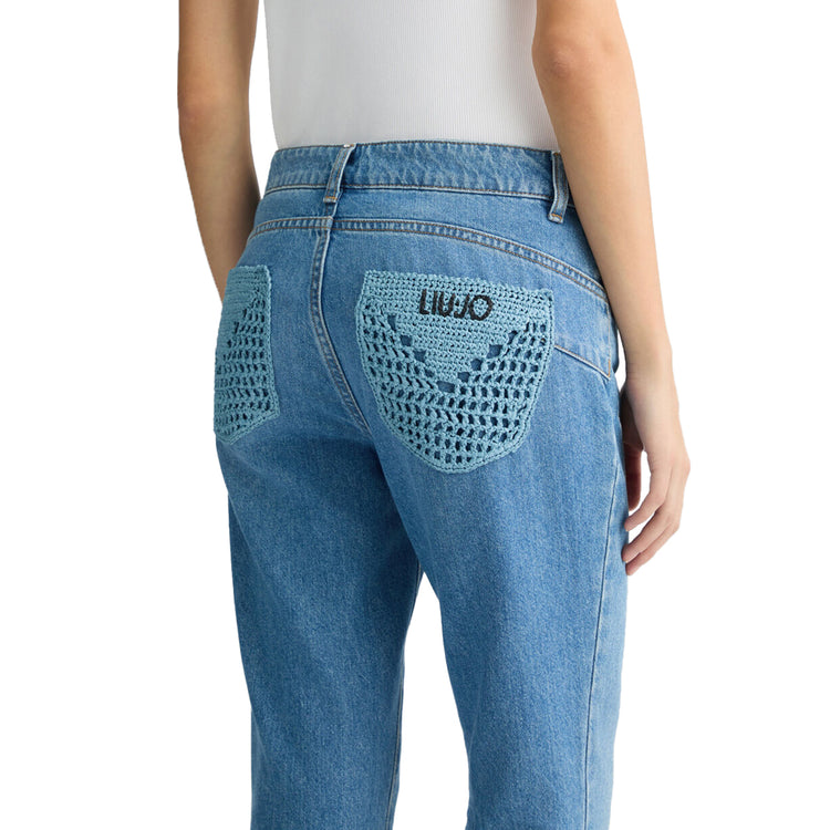 Jeans Donna cropped bootcut a vita alta dettaglio retro ravvicinato