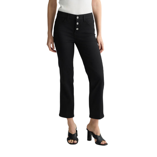 Pantaloni cropped donna a vita alta nero modella frontale