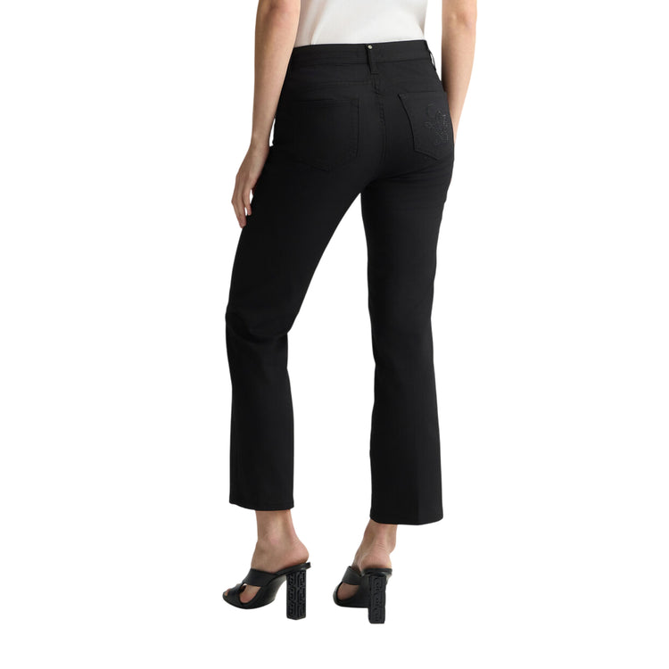 Pantaloni cropped donna a vita alta nero modella retro