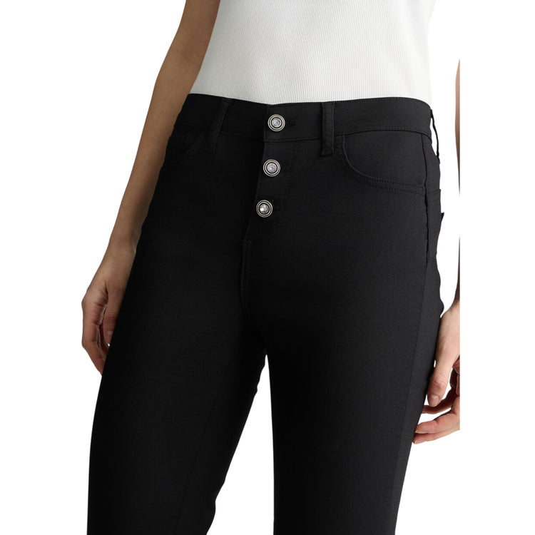 Pantaloni cropped donna a vita alta nero dettaglio frontale