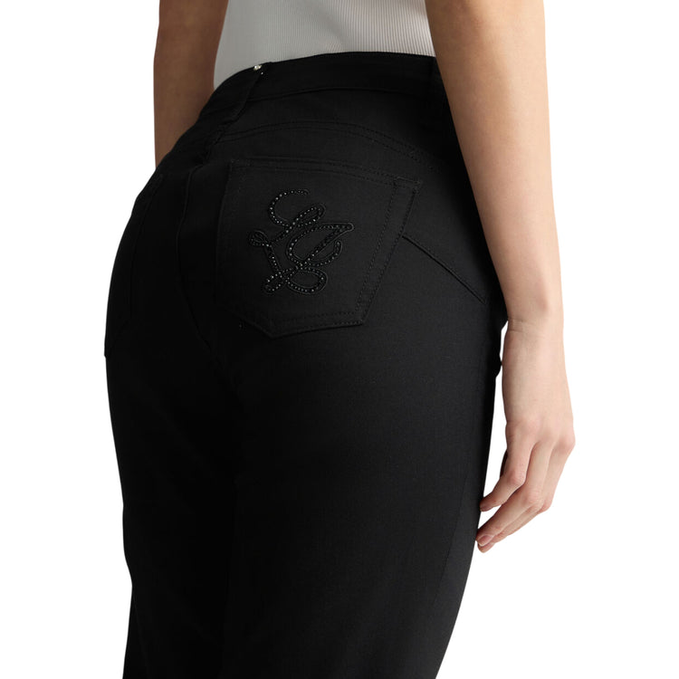Pantaloni cropped donna a vita alta nero dettaglio retro
