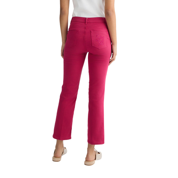 Pantaloni cropped donna a vita alta fucsia modella retro