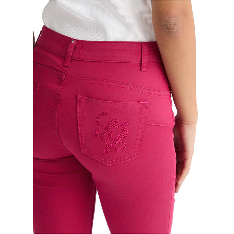Pantaloni cropped donna a vita alta fucsia dettaglio retro