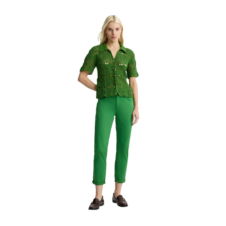 Pantaloni donna skinny cropped Verde modella intera frontale