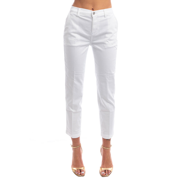 Pantaloni Cropped Donna a vita alta bianco modella frontale