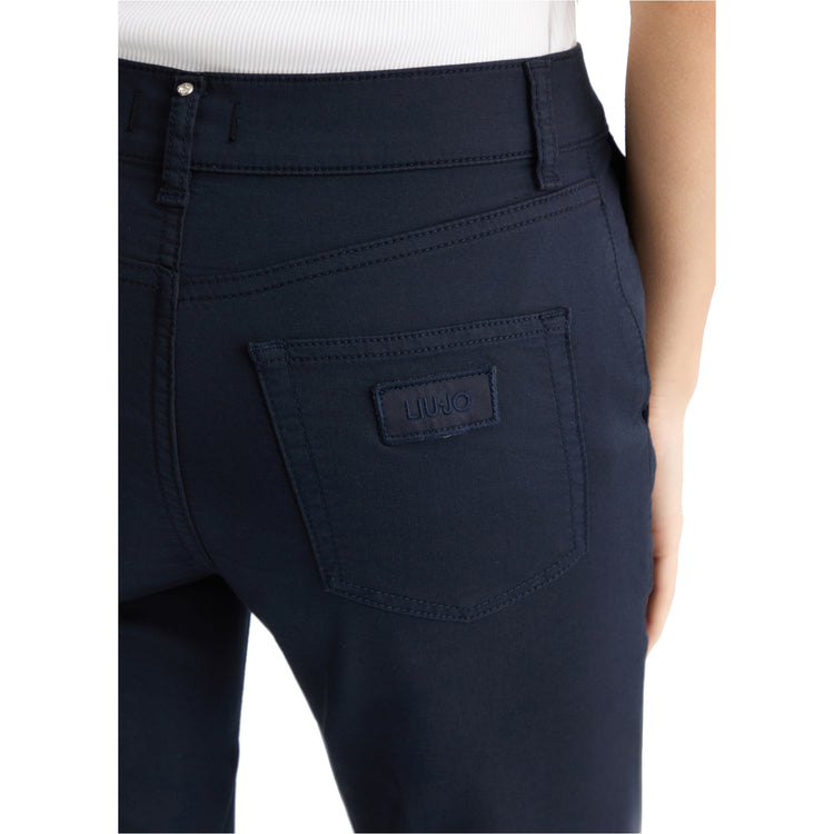 Pantaloni Cropped Donna a vita alta blu navy dettaglio retro