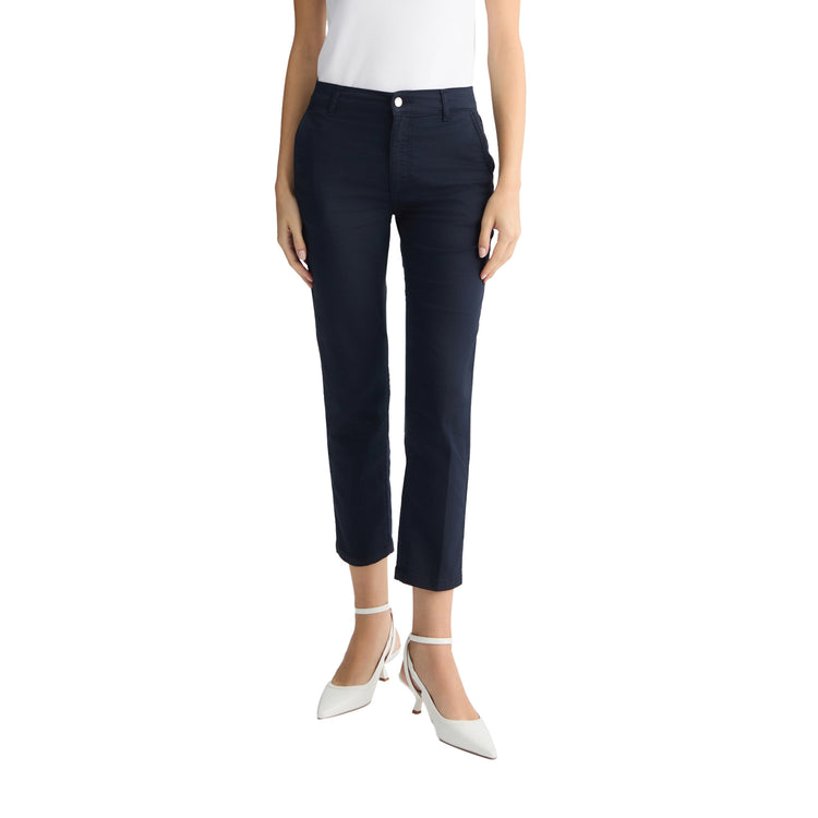 Pantaloni Cropped Donna a vita alta blu navy modella frontale