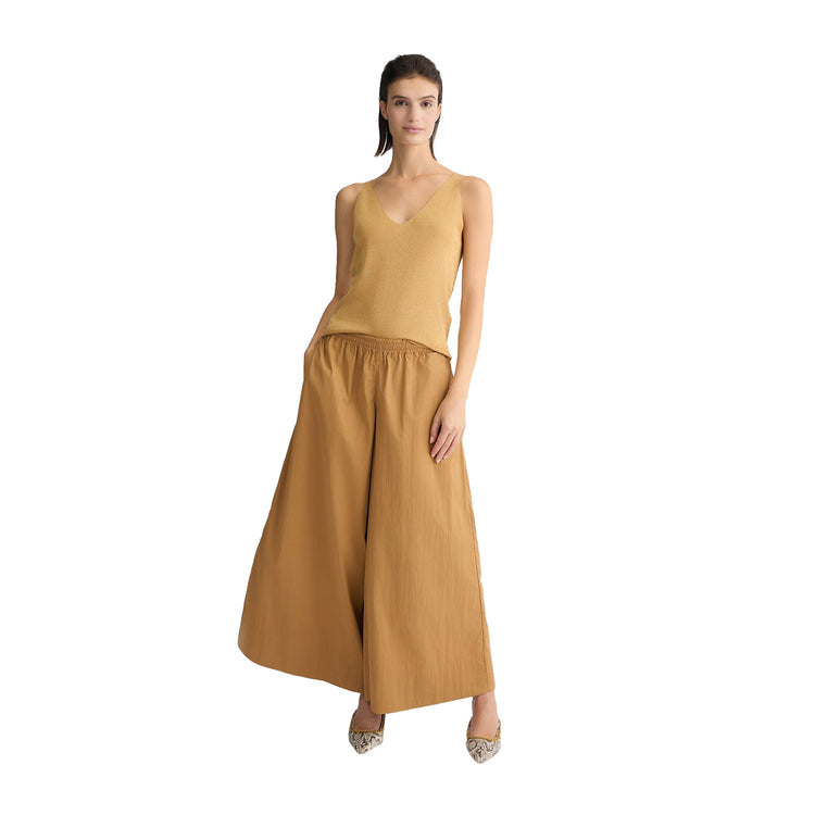 Pantaloni Donna Flare in nylon Beige modella frontale intera