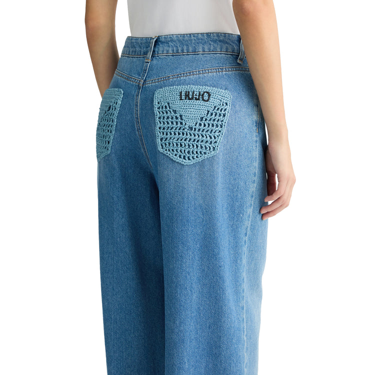 Jeans flare Donna a vita alta con tasche crochet dettaglio retro