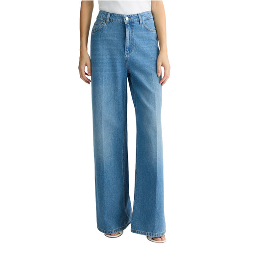 Jeans flare Donna a vita alta con tasche crochet modella frontale