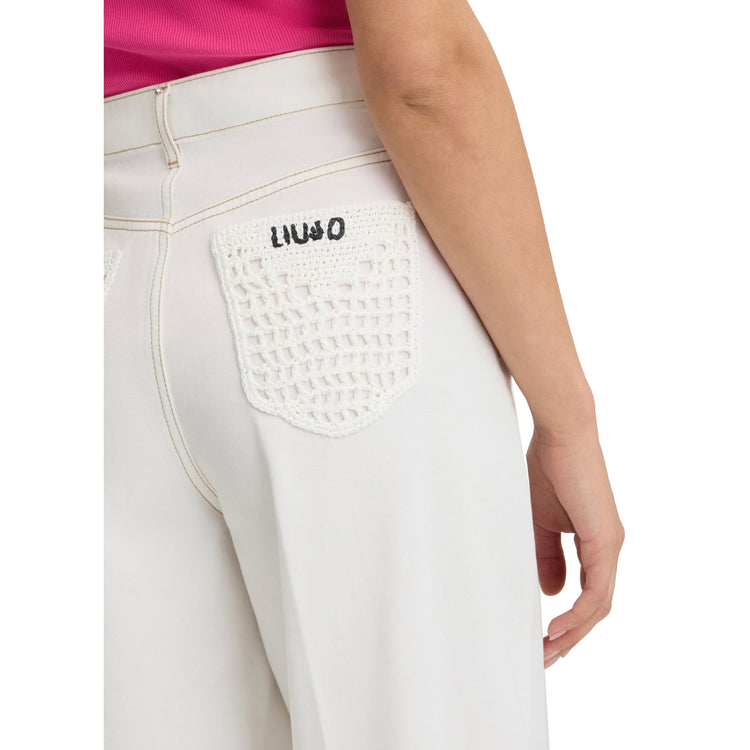 Jeans Flare Donna con dettagli crochet Bianco dettaglio retro