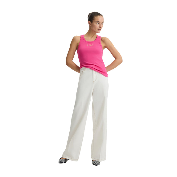 Jeans Flare Donna con dettagli crochet Bianco modella intera frontale