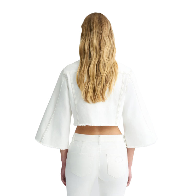 Giacca Donna cropped bianca con ricami modella retro
