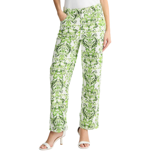 Pantaloni Donna in cotone stampato verde modella frontale